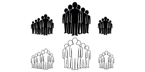 Silhouette of people in groups on white background