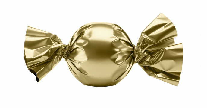Gold wrapped candy on white background sweet treat