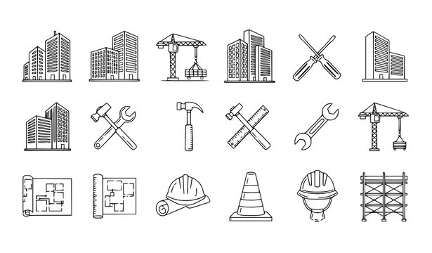 Construction and engineering vector icon pack &ndash; modern building tools icons