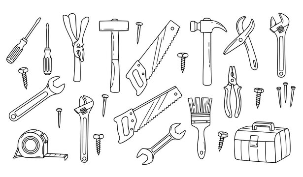 Hand drawn tools doodle pack &ndash; vector DIY and workshop illustrations