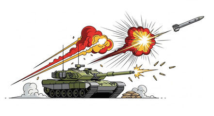 Military Tank Under Attack Illustration. © Rio