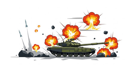 Military Tank Under Heavy Attack. © Rio