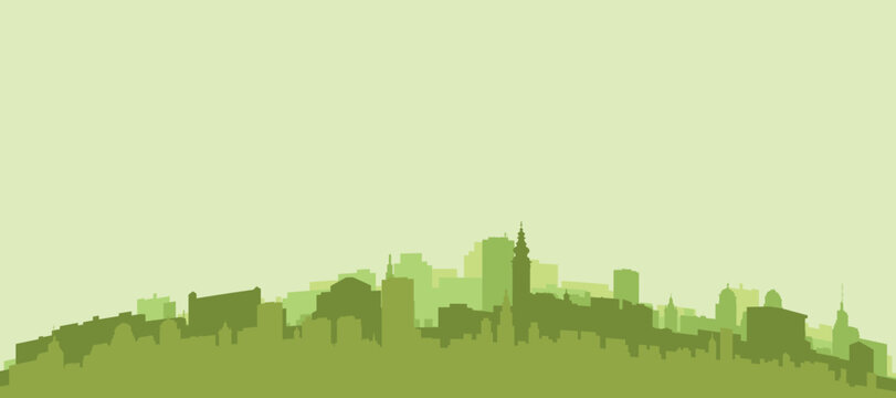 Green panoramic poster of the city skyline with solid background buildings on a hilly terrain of SALZBURG, AUSTRIA