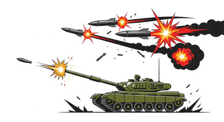 Military Tank Firing Missiles Illustration. © Rio