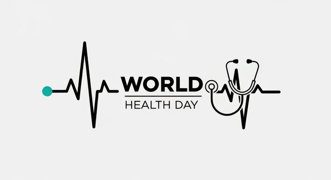 World health day logo with stethoscope and heartbeat line on gray background