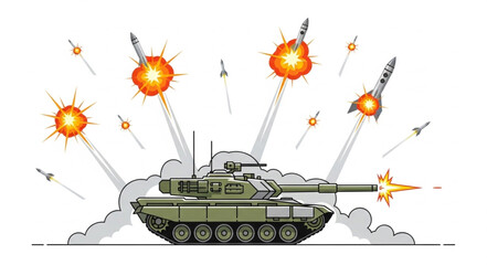 Military Tank Firing Missiles Illustration. © Rio
