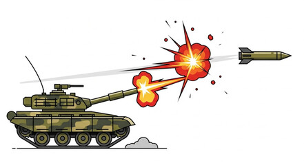 Military Tank Firing Shells Illustration. © Rio