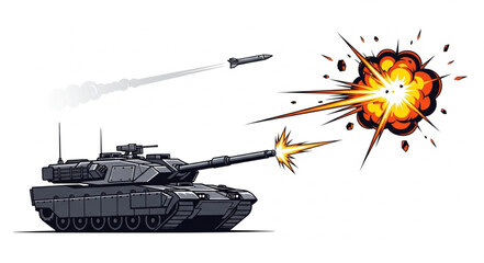 Military Tank Firing Shells Illustration. © Rio