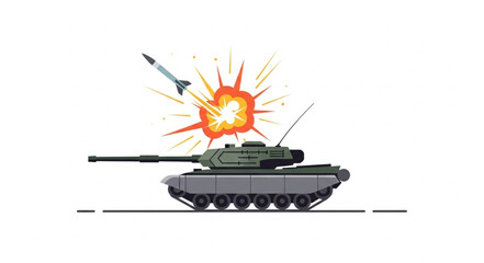 Military Tank Under Attack Illustration. © Rio