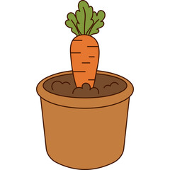 Carrot Growing in Pot Illustration