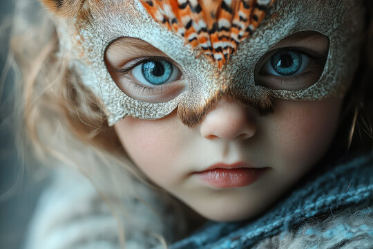 child with a feathered mask