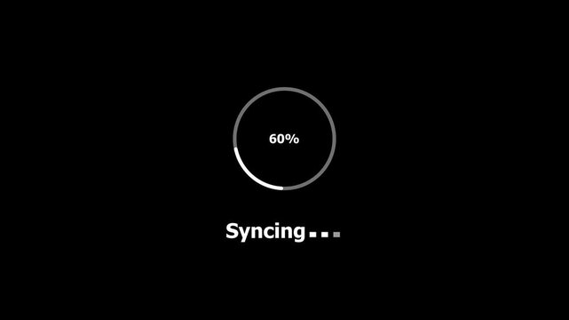 Animated abstract circle Syncing bar restoring from 0 to 100%, designed for progress and transfer concepts. High quality 4K animation on black background.
