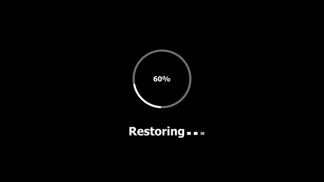Animated abstract circle loading bar restoring from 0 to 100%, designed for progress and transfer concepts. High quality 4K animation on black background.