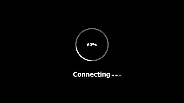 Circle Connecting to network signal with loading indicator as user waits for connection, Knowledge upgrade and software update,t,4K animation on black background.