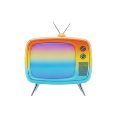 Retro television with rainbow screen isolated on transparent background