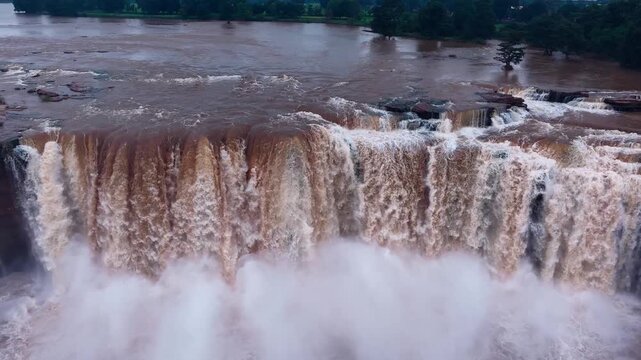 Aerial Slow Motion View of Chitrakote Waterfalls Chhattisgarh India