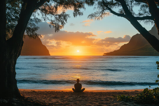a man on the beach at sunset