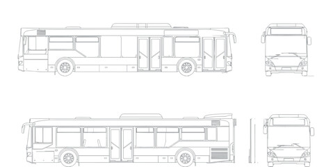 City public transport bus technical blueprint with side front and rear views detailed outline urban transit vehicle vector illustration © Lunavera art