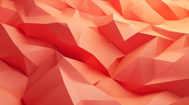 A vibrant abstract background featuring a complex arrangement of geometric shapes in various shades of red and orange