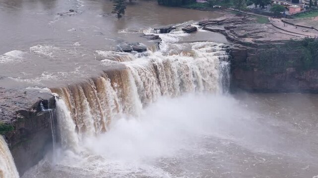 Aerial Slow Motion View of Chitrakote Waterfalls Chhattisgarh India