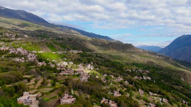 Danba Tibetan Village - Aerial Mountain Landscape View