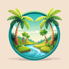 Tropical Island Scene with Palm Trees.