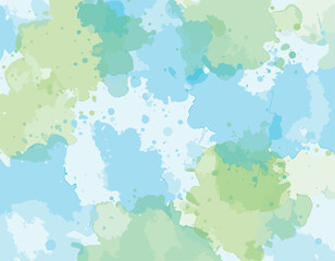 Vibrant green and blue watercolor splatters on white background