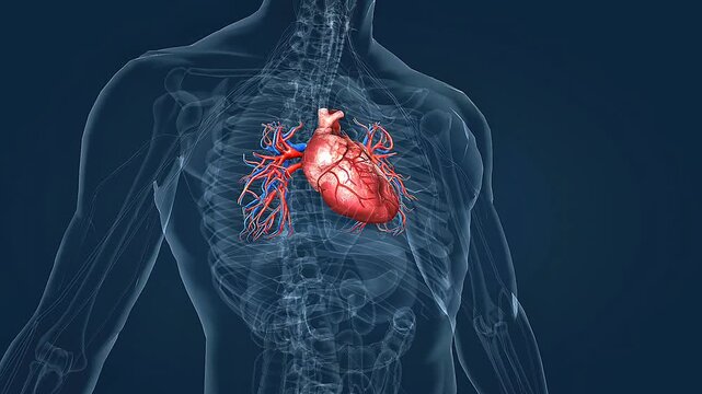 Animated human heart and pulmonary circulation system