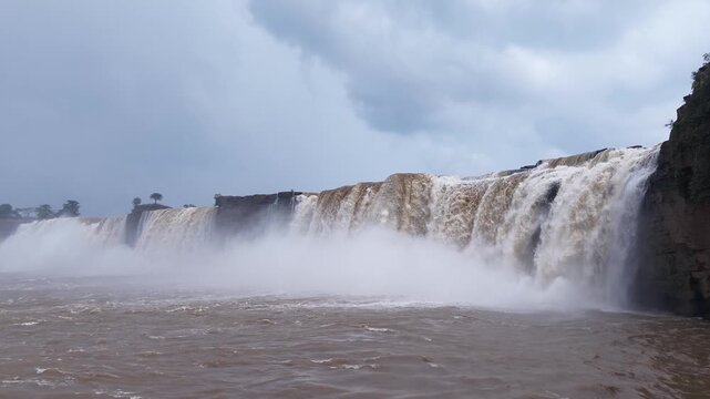 Aerial Slow Motion View of Chitrakote Waterfalls Chhattisgarh India