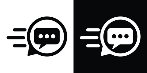 Chat bubble with ellipsis and motion trails inside a circular frame. Flat vector icon for instant messaging, fast communication, and quick response apps. © bibin