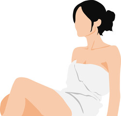 風呂に入るバスタオルを巻いた女性のイラスト