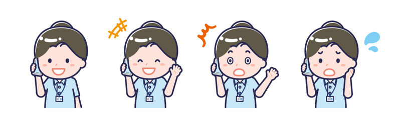 スマートフォンを使う「介護士」の女性