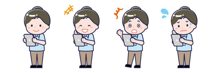 タブレットを使う「介護士」の女性