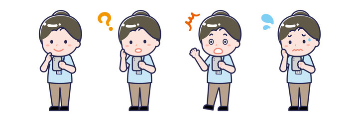 スマートフォンを使う「介護士」の女性