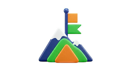 3D Render of Mountains with Flags on White Background