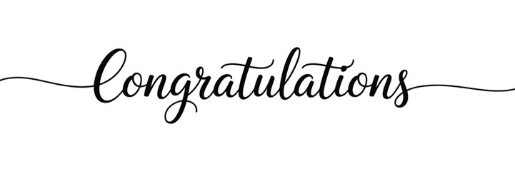Congratulations Elegant Handwritten Script Typography with Minimal Line Decoration Isolated on White Background for Greeting Card, Celebration Banner, Invitation, Poster and Design