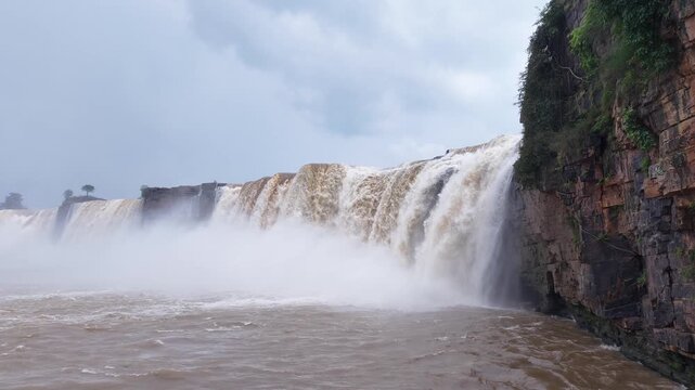Aerial Slow Motion View of Chitrakote Waterfalls Chhattisgarh India
