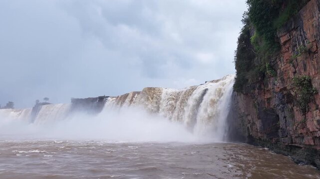 Aerial Slow Motion View of Chitrakote Waterfalls Chhattisgarh India