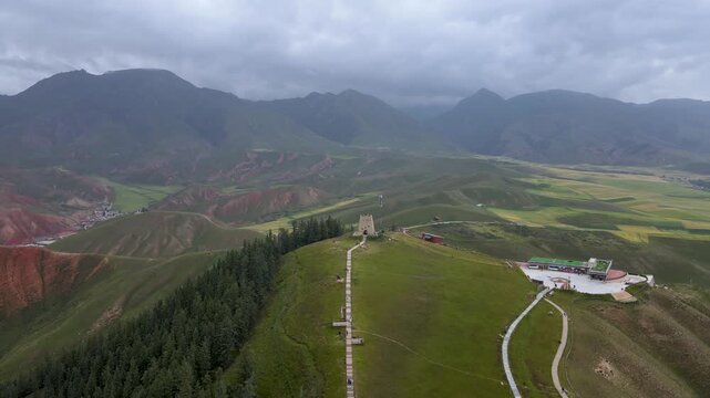 Mountain Beacon Tower in Green Valley Range - Aerial View