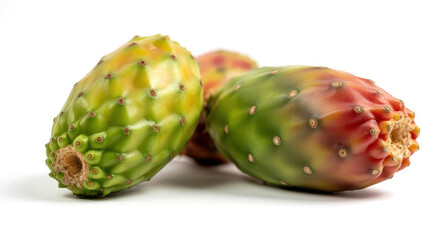 Naklejka premium Three Prickly Pear Cactus Fruits on Surface green spiky