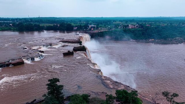 Aerial View of Chitrakote Waterfalls Chhattisgarh India