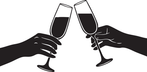 Hands Holding Champagne Flutes Toasting Cheers Silhouettes © ShamimReza