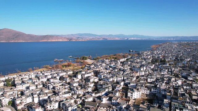 Erhai Lake and Dali Town Aerial View, Yunnan China