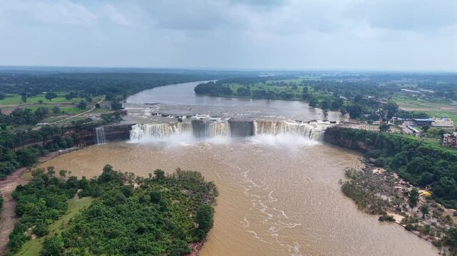 Aerial View of Chitrakote Waterfalls Chhattisgarh India