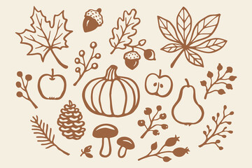 Autumn nature set naive outline sketch vector illustration © Victoria