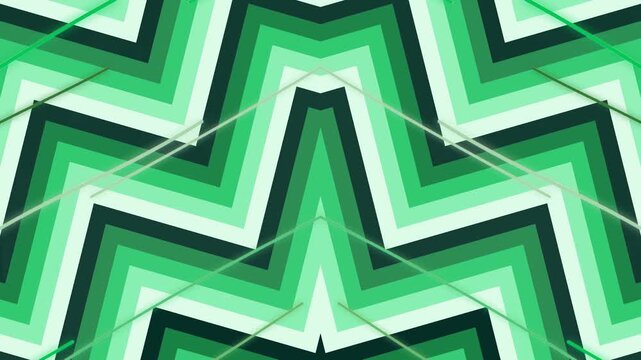 Geometric pattern featuring chevron design in various shades of green, creating a dynamic and symmetrical visual effect