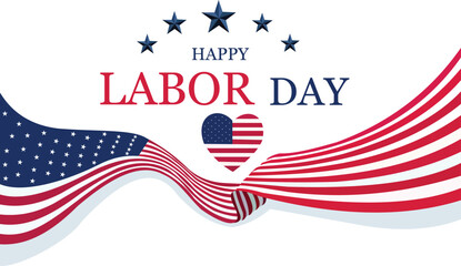 Happy Labor Day USA Banner with American Flag Wave and Patriotic Stars Vector Illustration