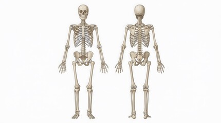 Human Skeletal System Anatomy Front and Back View Medical Illustration Full Body Skeleton Educational Biology Diagram
