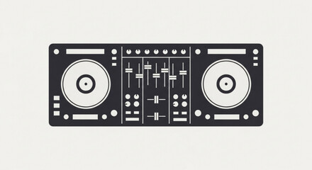 Obraz premium Dj mixer controller with two turntables and sound equalizer on a plain background for music production and entertainment