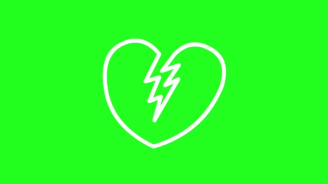 Broken Heart Outline with Lightning Bolt on Green Screen